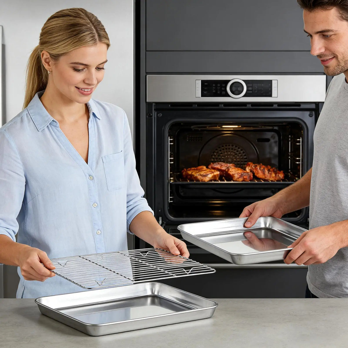 Stainless Steel Baking Pans & Cooling Rack Set – Non-Stick Baking Pan Set Qme