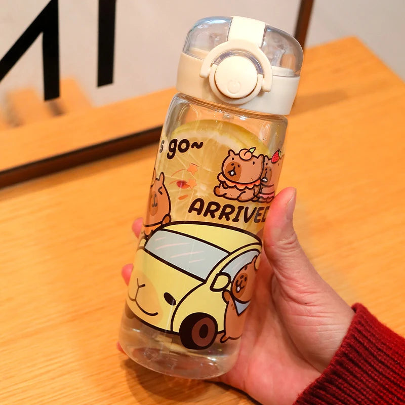 Capybara 400ml Kids Straw Water Bottle – BPA-Free Plastic Kids Straw Water Bottle Qst
