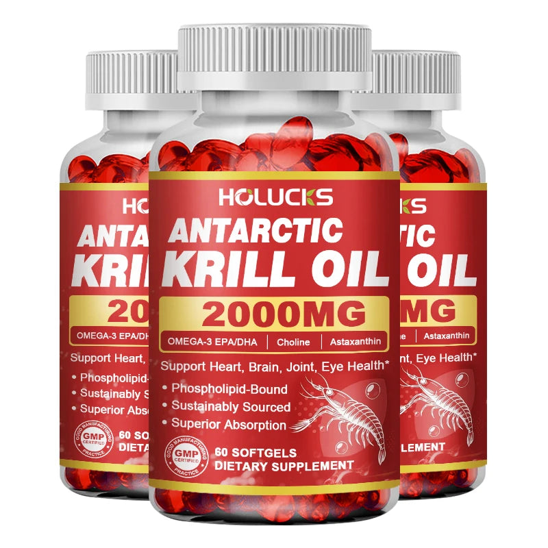 HOLUCKS Krill Oil Omega-3 Supplement – 120 Capsules Omega-3 Supplement Qst 60pcs - 3 BOX