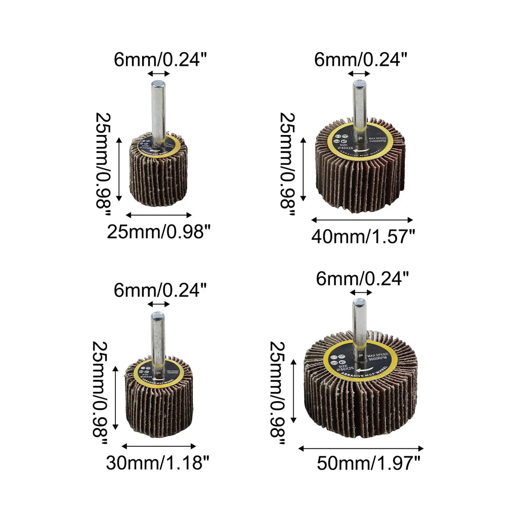 80 Grit Emery Cloth Sanding Flap Wheel Set with 6mm Mandrel – 4pc Abrasive Flap Wheel Set Qme