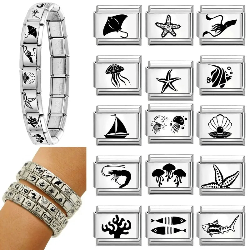 Jellyfish Turtle Laser Engraved Italian Charm Links | 32 Colors Italian Charm Links Qme
