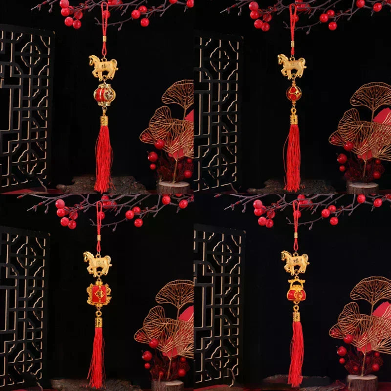 2026 Year of the Horse Chinese 3D Lantern Car & Wall Ornament Festive Hanging Ornament Qme