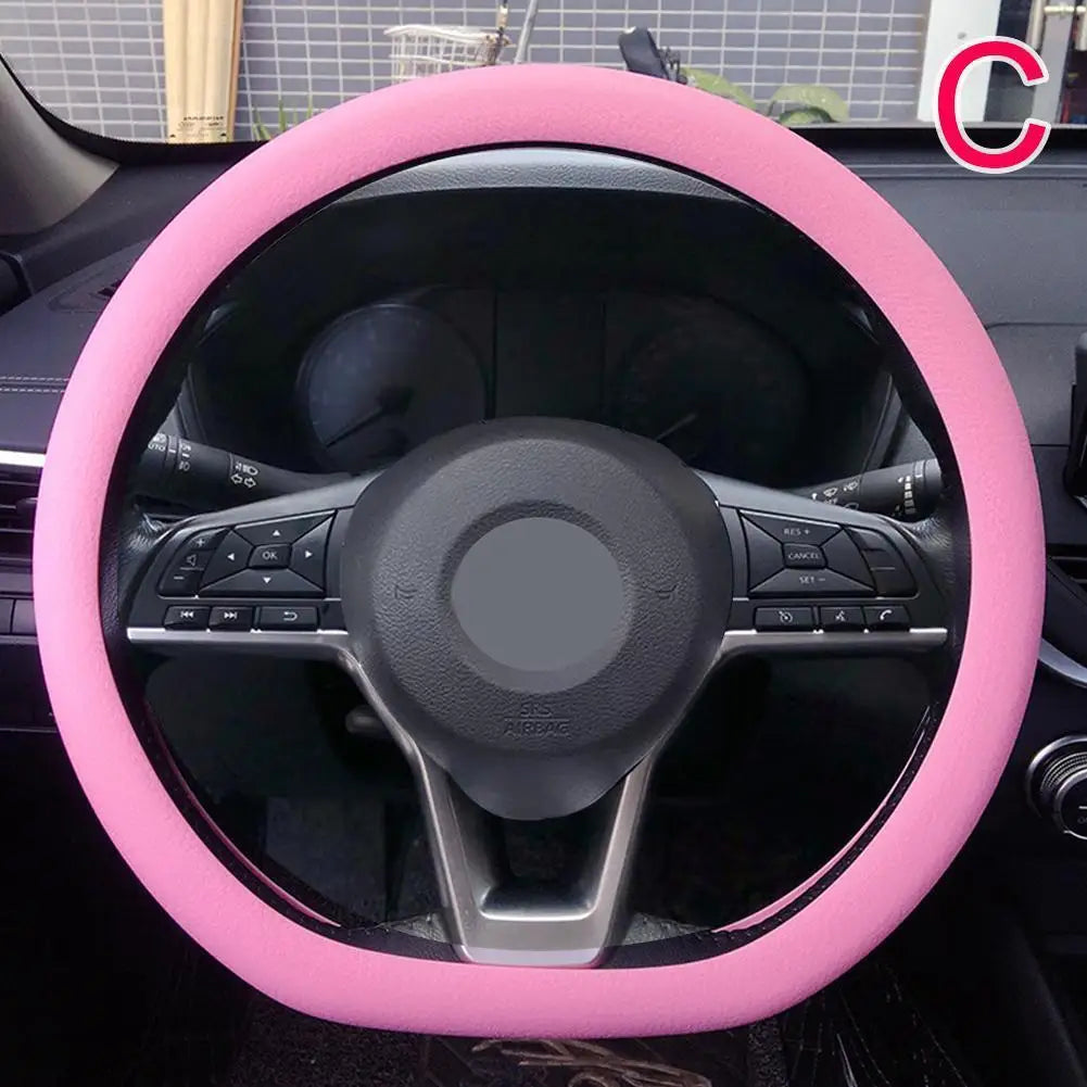 Silicone Steering Wheel Cover – Non-Slip & Sweat-Absorbent Steering Wheel Cover Qme Pink