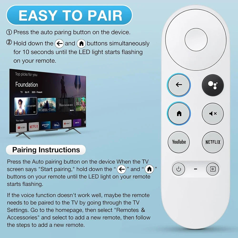 Voice Remote for Google Chromecast TV 4K Snow – G9N9N GA0140 TV Remote Control Qme