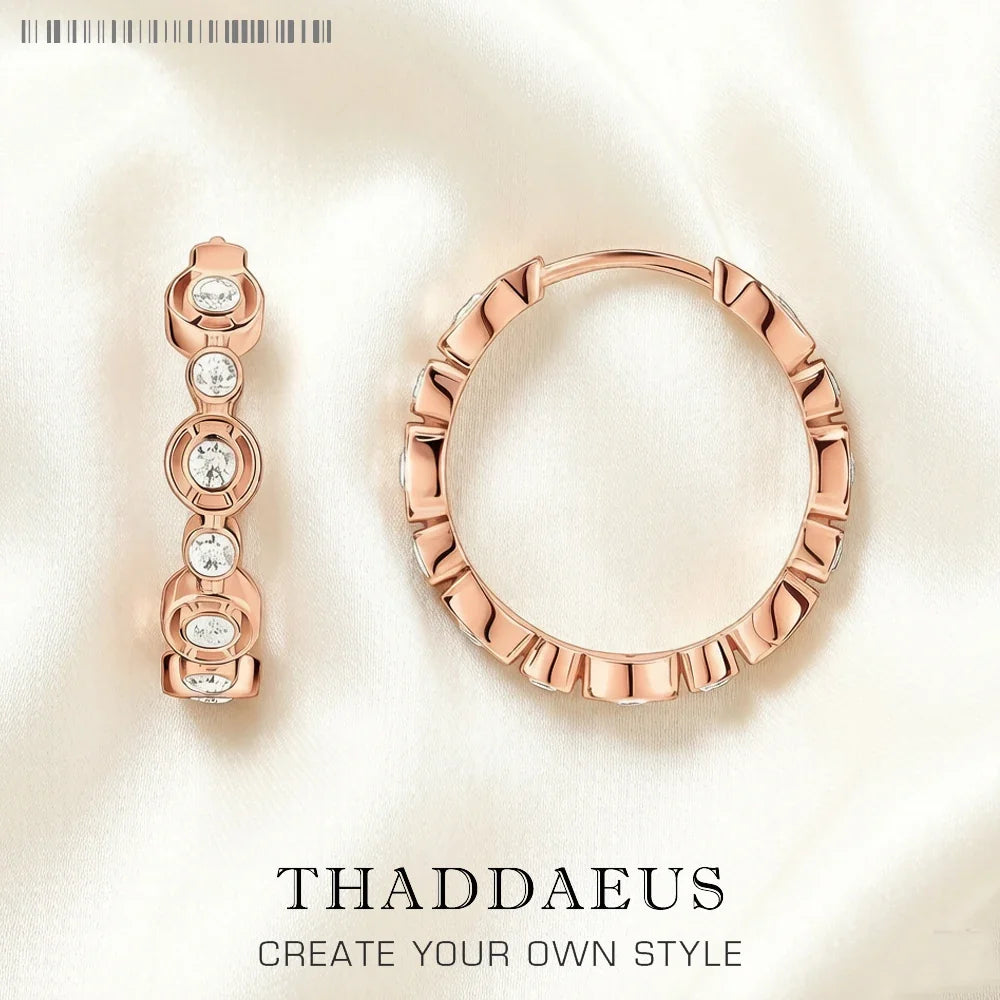 Rose Gold Creole Hoop Earrings | Hand-Set Zirconia Circles Hoop Earrings Qme Default Title