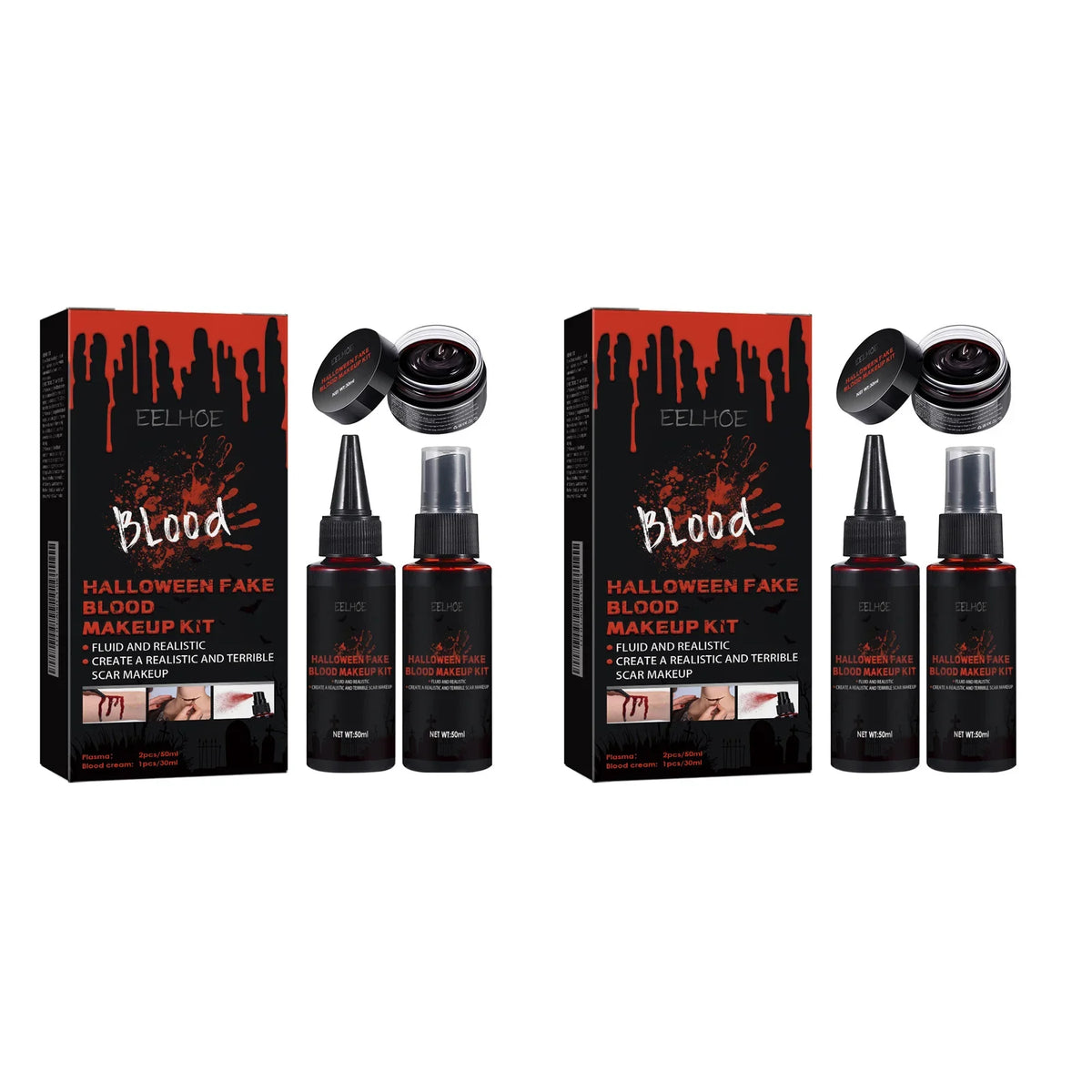Halloween Fake Blood Makeup SFX Kit – Washable Spray & Cream SFX Costume Makeup Qme 2 Sets