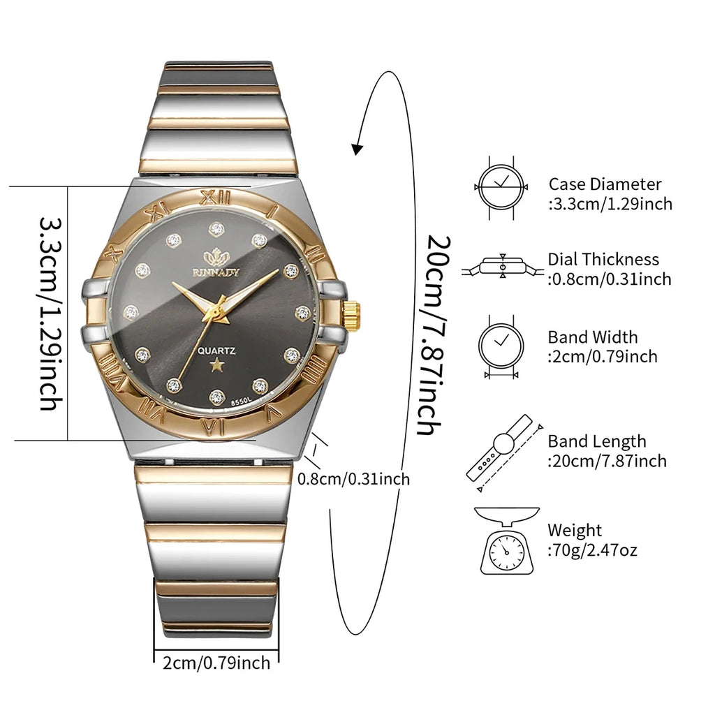 Two Tone Gold Silver Ladies Watch Rhinestone Dial Roman Bezel Ladies Dress Watch Qme