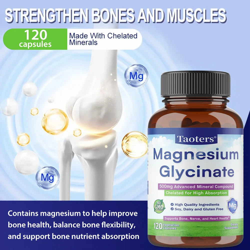 Magnesium Glycinate 500mg Capsules – Chelated High Absorption Mineral Supplement Qst