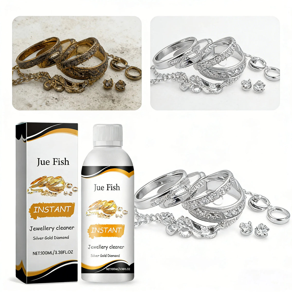 Jue-Fish Jewelry Cleaner & Tarnish Remover Solution 100g Jewelry Cleaner Solution Qst
