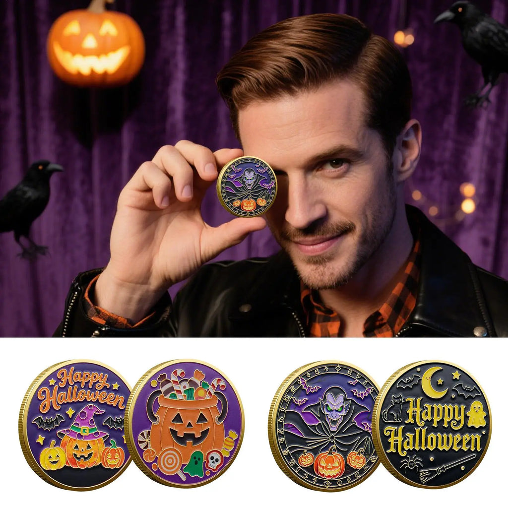 Halloween Metal Collector Coins – Party Decor & Treasure Hunt Novelty Collector Coins Qme