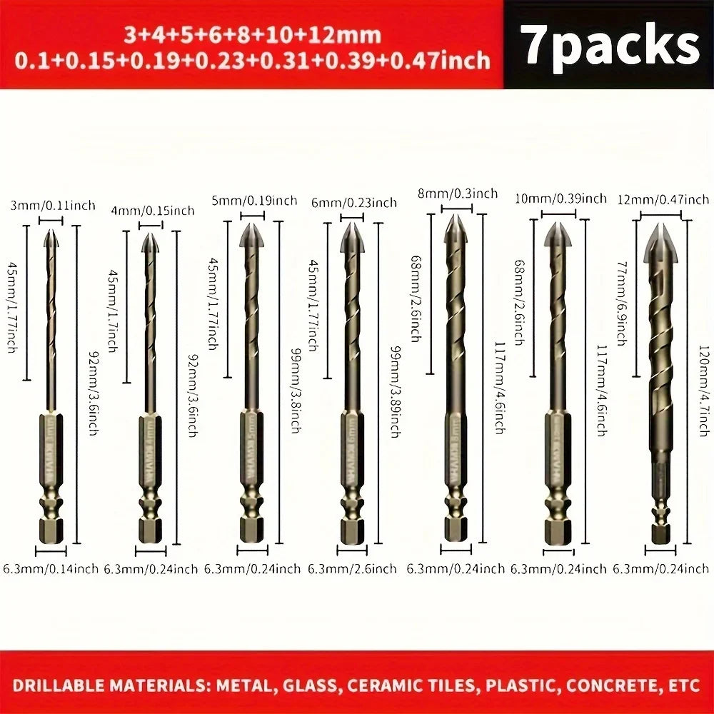 Cross Hexagon Carbide Tile Drill Bits – Glass Ceramic Metal Set Carbide Drill Bit Set Qme