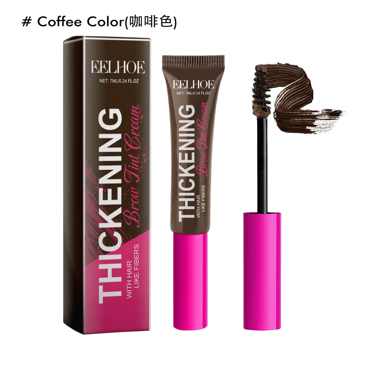 Eelhoe Fiber Eyebrow Gel – 3D Waterproof Brow Tint Cream Eyebrow Gel Qst Coffee Brown