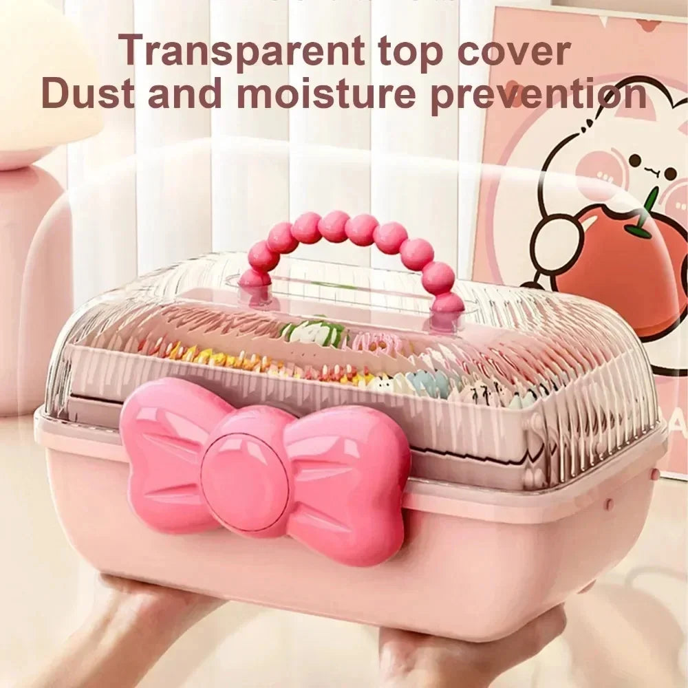 Bowknot Multi-Layer Hairpin & Jewellery Storage Box – Pink Jewellery Storage Box Qme