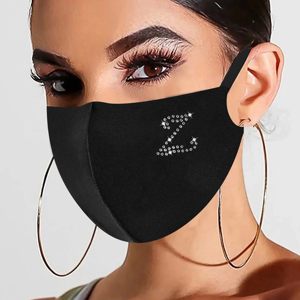 Rhinestone Letter Ice Silk Face Mask – Reusable & Washable Reusable Face Mask Qme Z