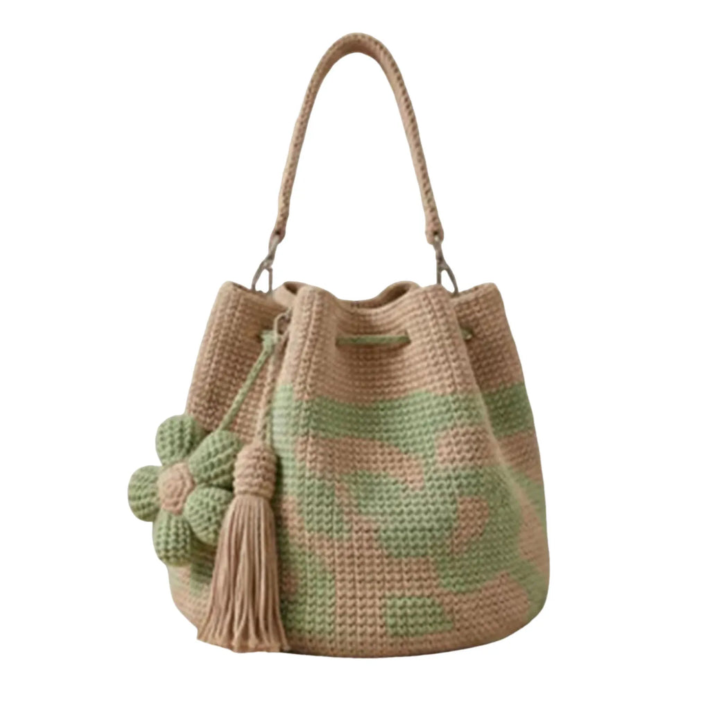 Boho Beach Handbag Embroidery Flower Tassel Bucket Bag Boho Bucket Handbag Qme
