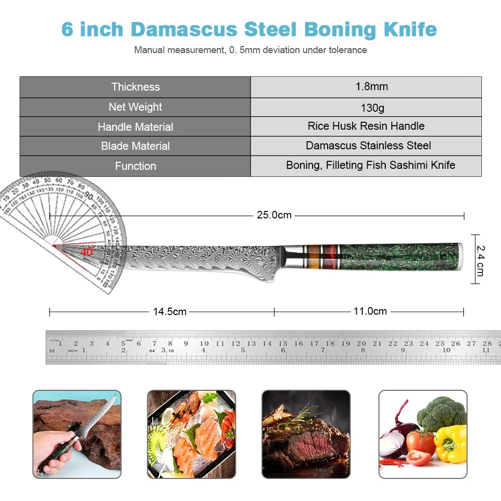 Xituo 6-Inch Damascus Steel Boning & Fillet Knife | Rosewood Boning Fillet Knife Qst