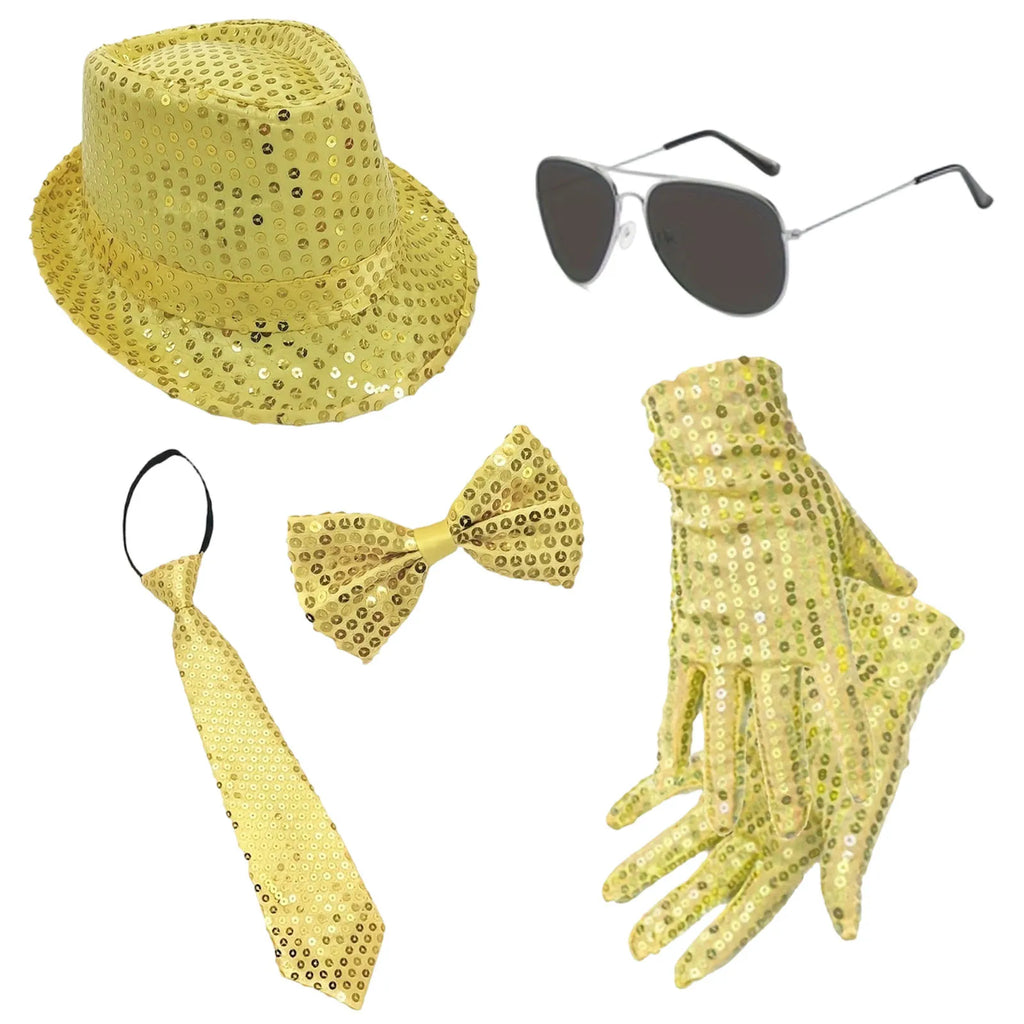 Sequin Light-Up Necktie & Flashing Fedora Hat Set – 5 Colors Costume Necktie Set Qme