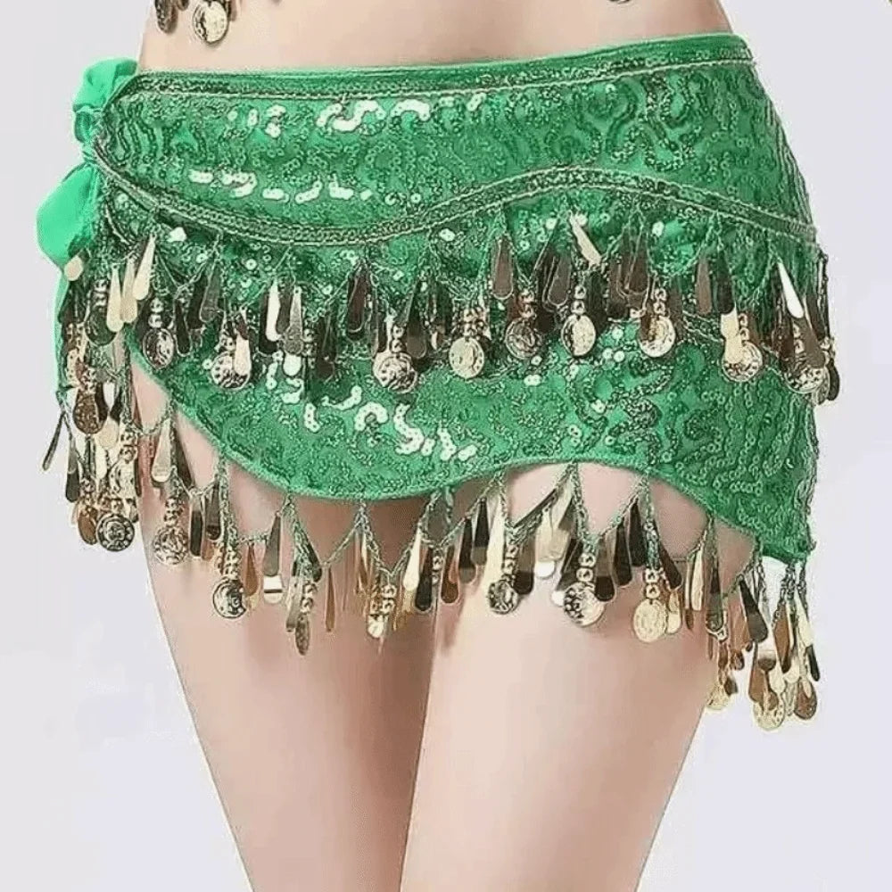 Glitter Sequin Belly Dance Waist Chain with Long Tassels Belly Dance Waist Chain Qme