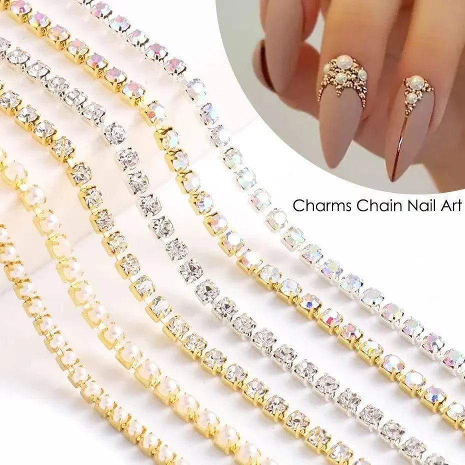 Nail Art Diamond Chain Colorful Crystal Charms Metal Deco Nail Art Charms Qme