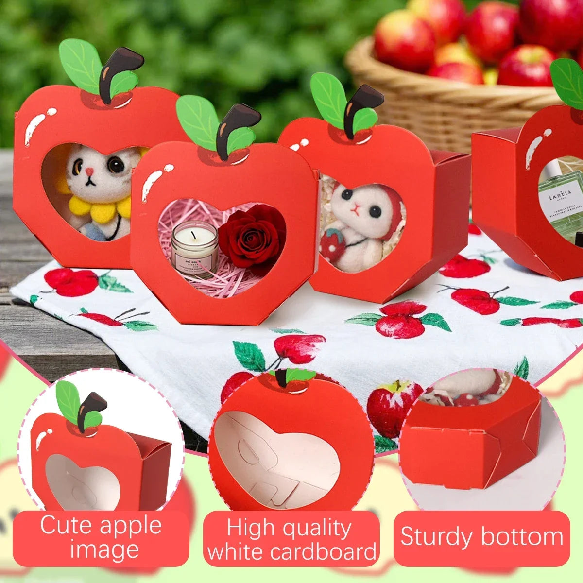 10 Apple Window Candy Boxes | Mini Heart Party Favor Boxes Party Favor Boxes Qme