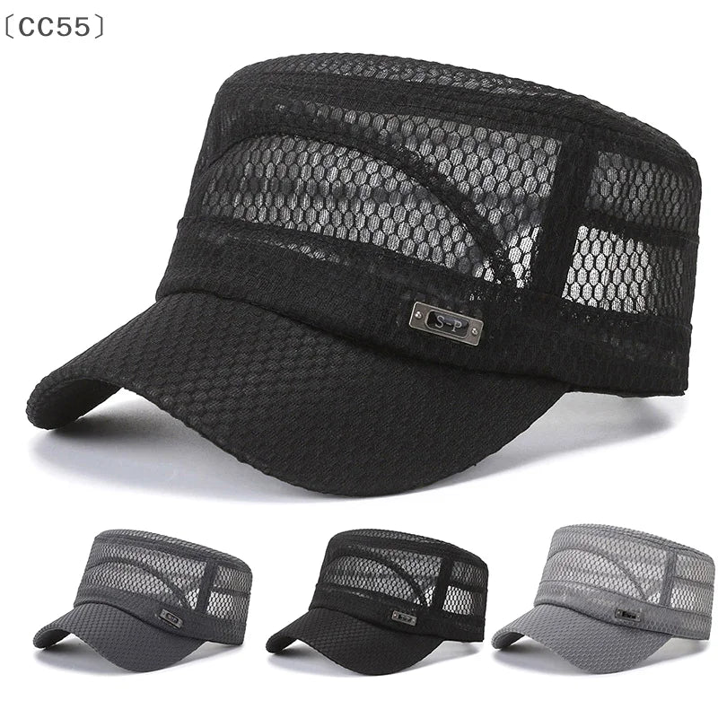 Men's Mesh Snapback Cap – Breathable Flat Top Trucker Baseball Hat Snapback Baseball Cap Qst