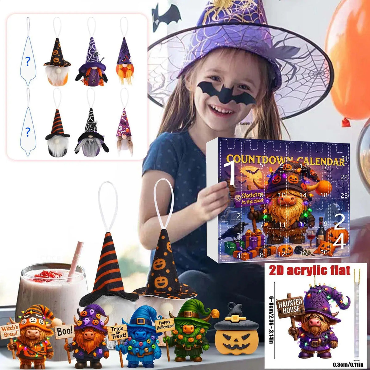 Gnome Halloween 24-Day Countdown Calendar Ornament Set Halloween Countdown Ornament Qme