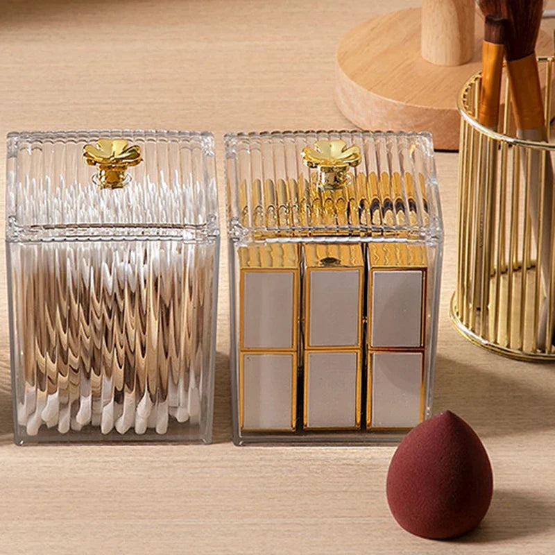 Clear Cotton Puff & Swab Storage Box – Bathroom Makeup Organizer Makeup Storage Jar Qme