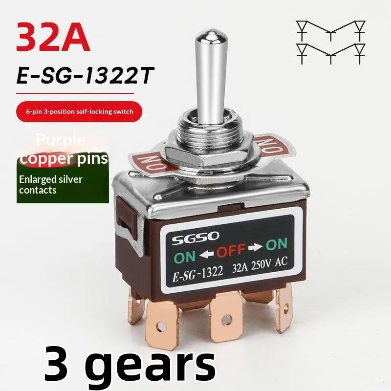 32A 250VAC Rocker Toggle Switch 2/3/4/6 Pin Brass Screw Rocker Toggle Switch Qme 1322T 6Pin