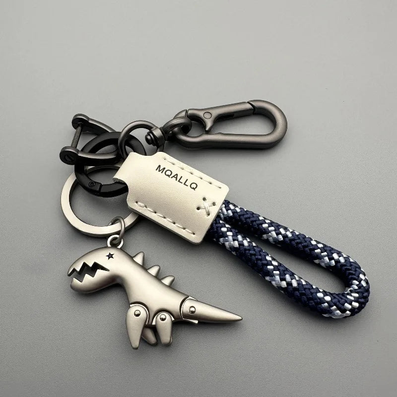 Cute Dinosaur Keychain – Zinc Alloy & Leather Rope Charm Novelty Keychain Qme