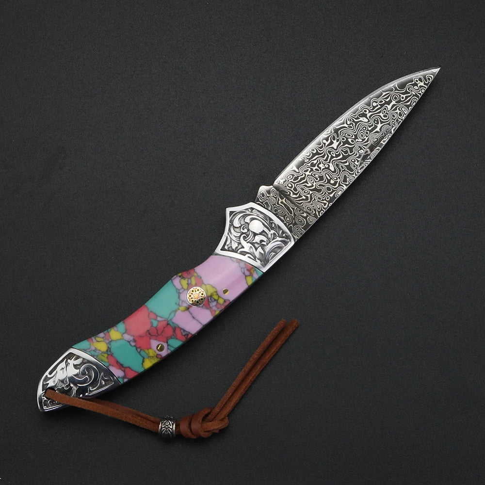 XUANFENG Damascus Folding Pocket Knife – Patterned Steel Damascus Folding Knife Qst