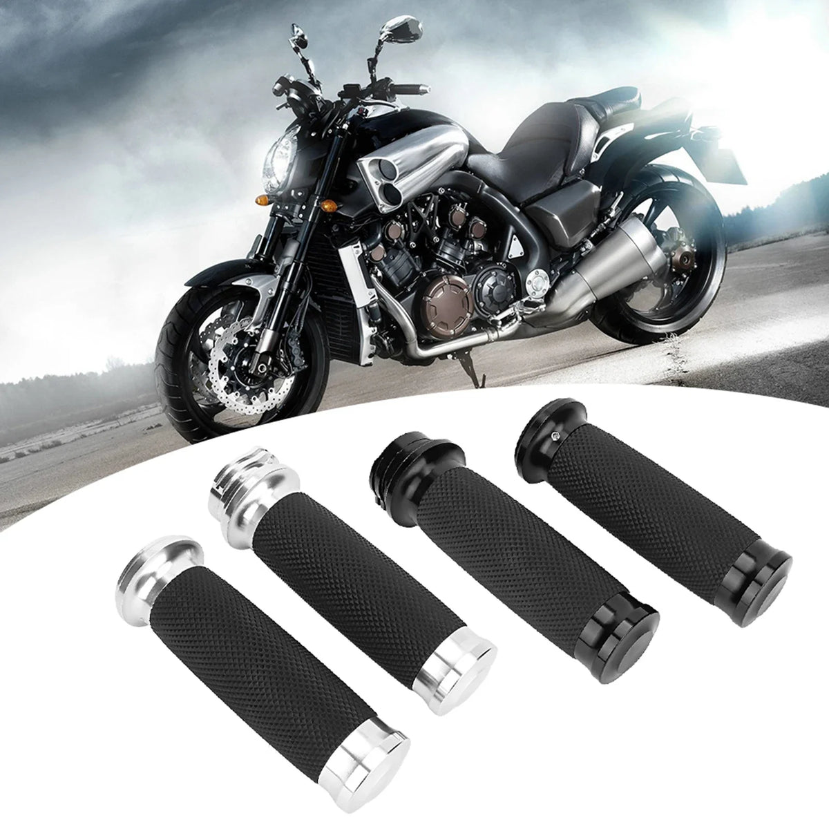 Motorcycle Aluminum & Rubber Anti-Slip Handlebar Grips – 1 Pair Motorcycle Handlebar Grips Qme