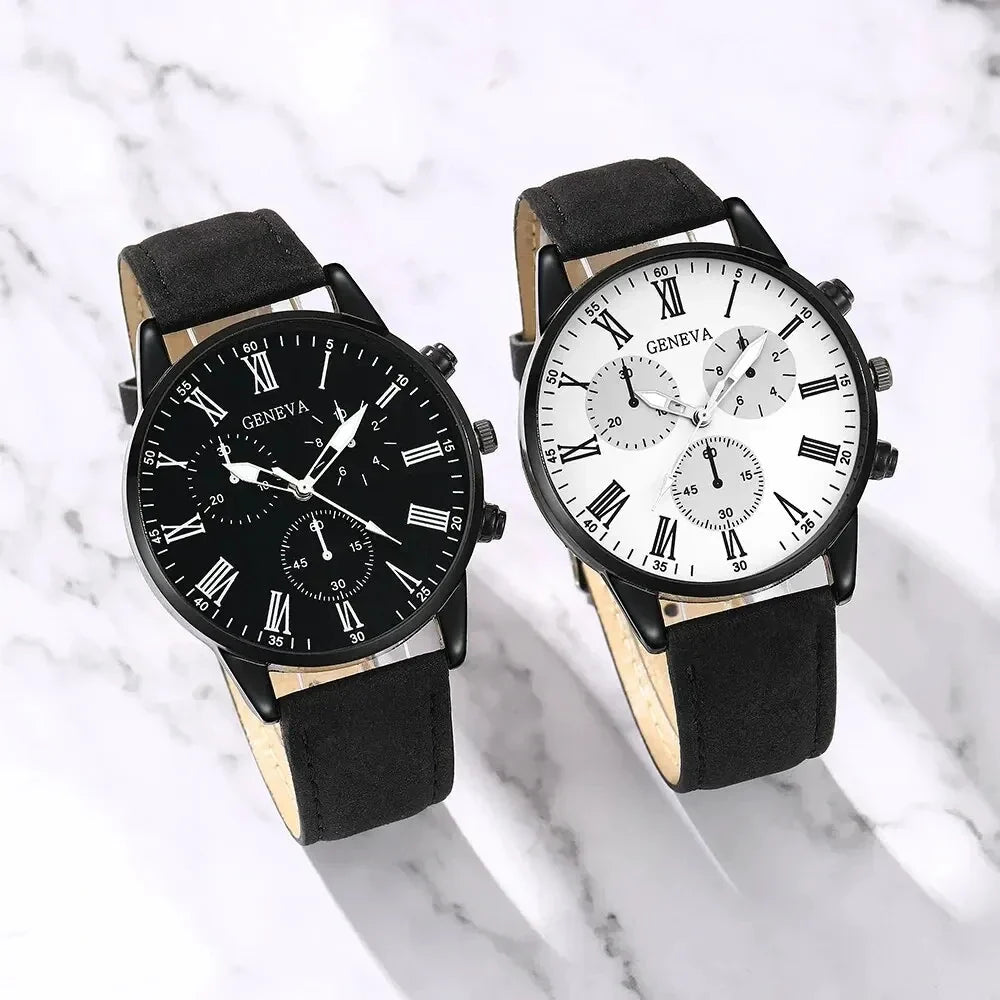 Geneva Men's Chronograph Watch Black Suede Leather Quartz Chronograph Watch Qme
