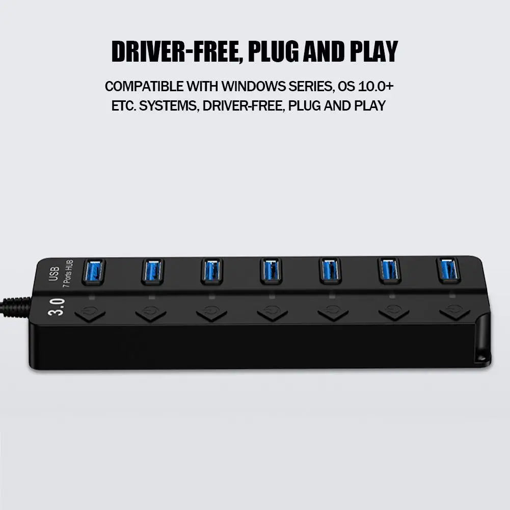 USB 3.0 7-Port Hub Multi Splitter Long Cable for PC & Laptop USB Hub Qme