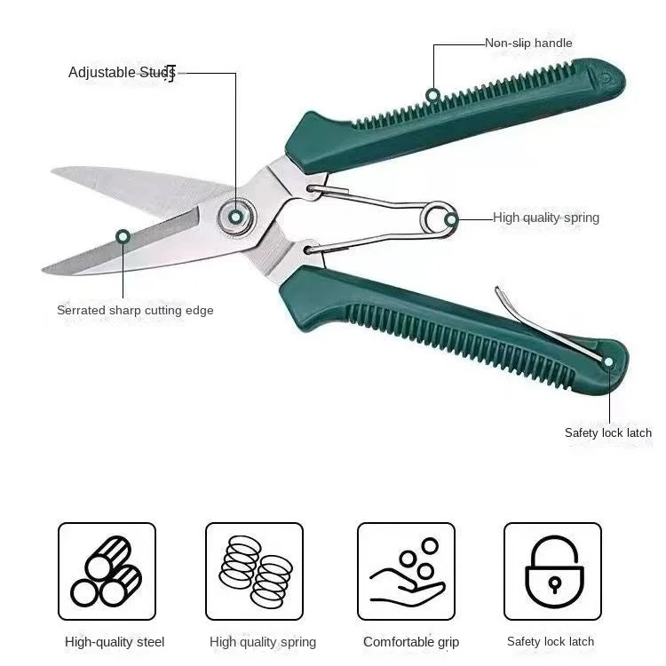 Straight Head Pruning Shears – Stainless Steel Non-Slip Handle Pruning Shears Qme