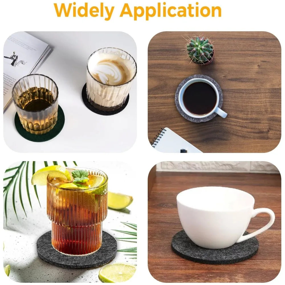 Round Felt Coasters – Heat Resistant & Absorbent Set of 10 Felt Coaster Set Qme