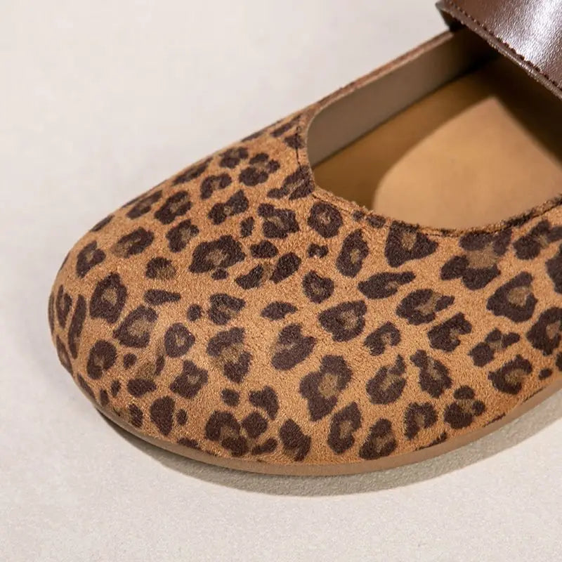 Women's Leopard Print Mary Jane Flats | Buckle Strap Loafers Mary Jane Flats Qst