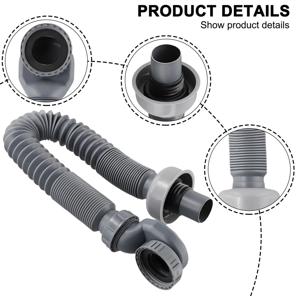 Low Profile Flexible Bathtub Shower Drain Pipe Gray ABS 90cm Bathtub Drain Pipe Qme