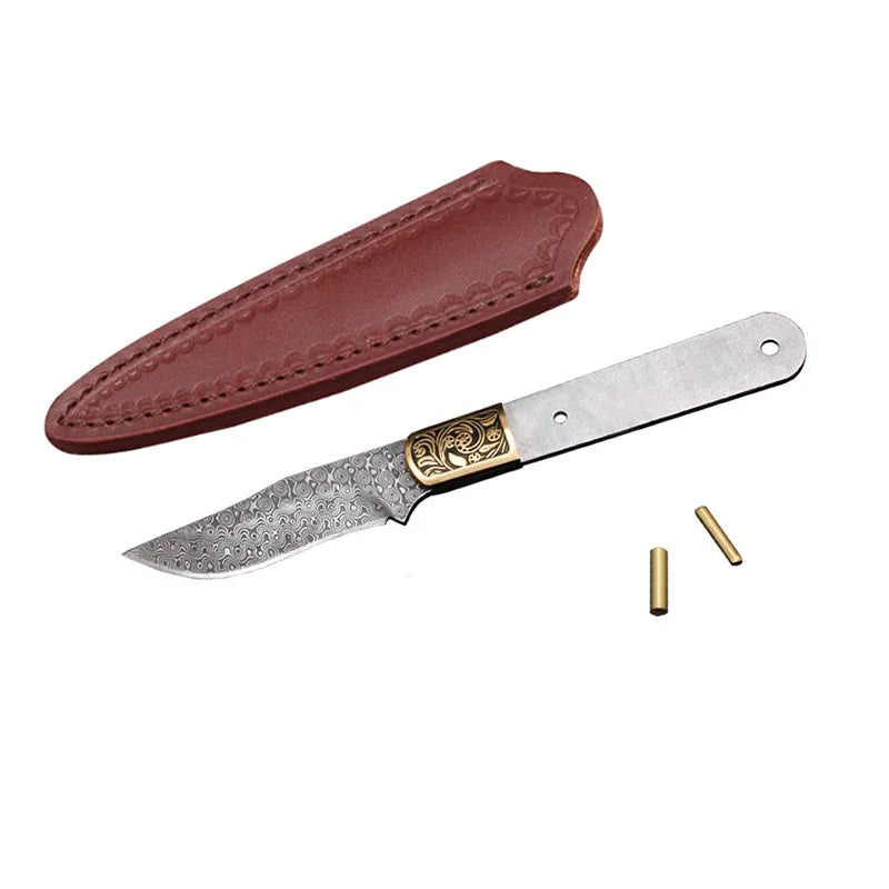 Damascus Steel Fixed Blade Knife Blank – DIY Billet DMDIY-26 Knife Blank Billet Qst Style 154 With Case