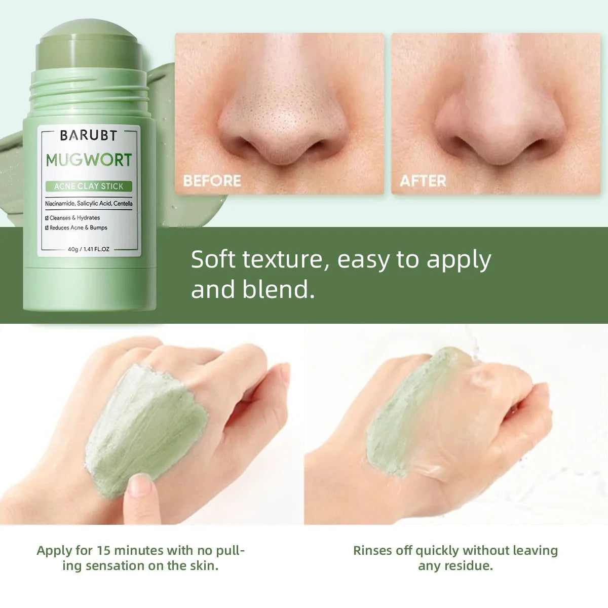 Mugwort Clay Mask Stick – Pore Cleansing Korean Skin Care Clay Face Mask Qst
