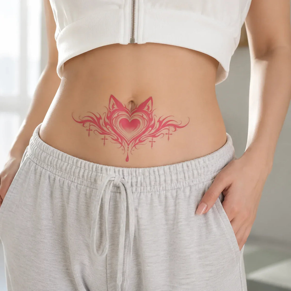 Heart Tribal Belly Temporary Tattoo Sticker – Waterproof Temporary Tattoo Sticker Qme