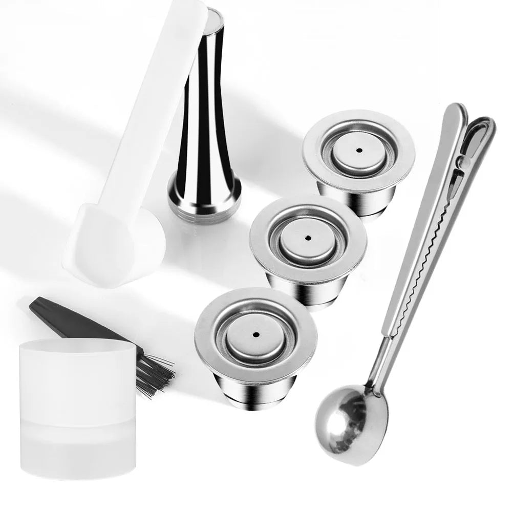 Reusable Stainless Steel Nespresso Pods + Tamper & Dosing Ring Refillable Coffee Pods Qst 3pod t ds