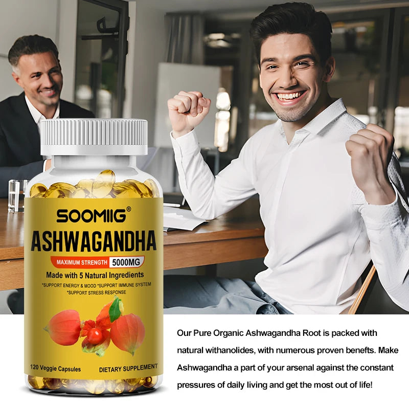 Ashwagandha 5000mg Vegetarian Capsules – Black Pepper Extract Herbal Supplement Qst