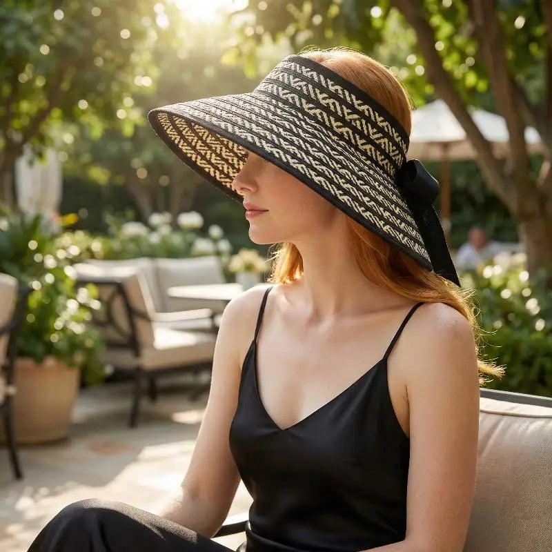 Women's Straw Sun Visor Cap – Large Brim Collapsible Summer Hat Straw Sun Visor Hat Qme
