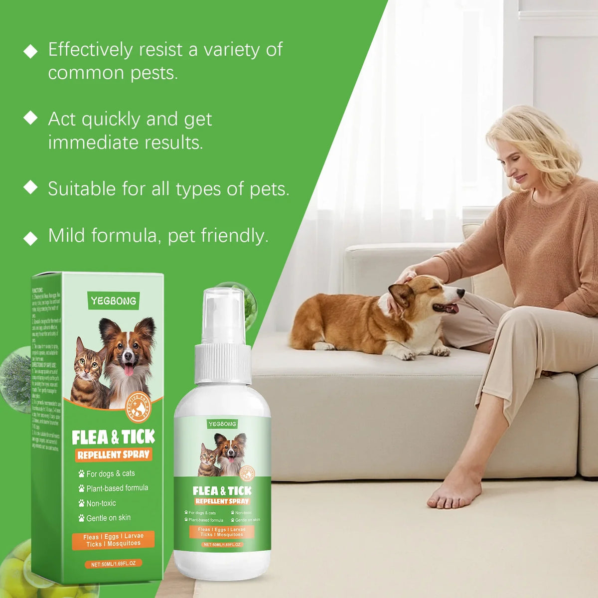 Pet Flea & Tick Repellent Spray for Dogs & Cats | Qme Pet Flea Tick Spray Qme