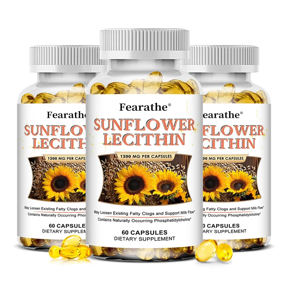 VITALXTRA Sunflower Lecithin Capsules – Brain & Liver Support Dietary Supplement Qst 60 count-3 bottle