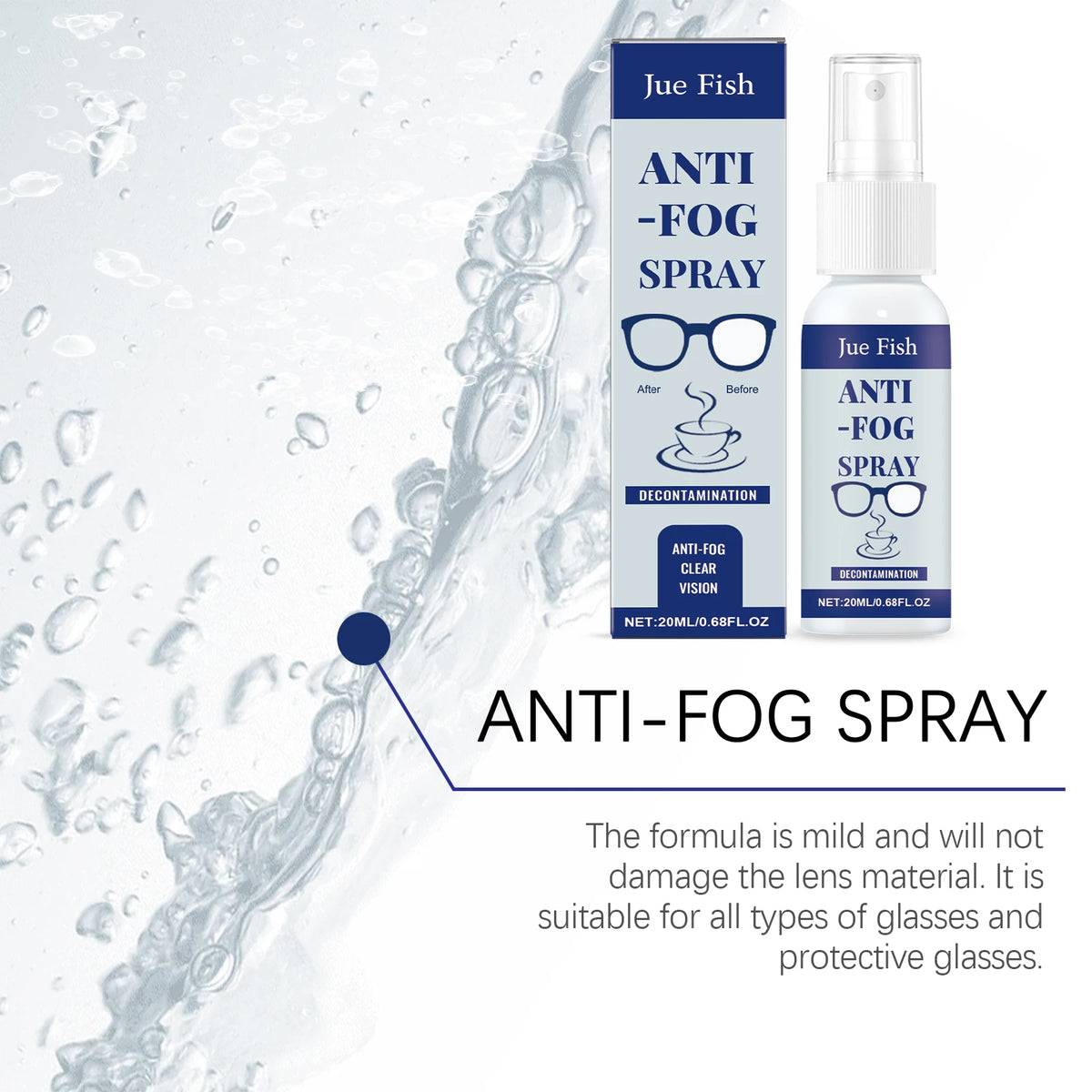 Jue-Fish Anti-Fog Spray for Eyeglasses – Clear Lens Formula Lens Cleaning Spray Qst
