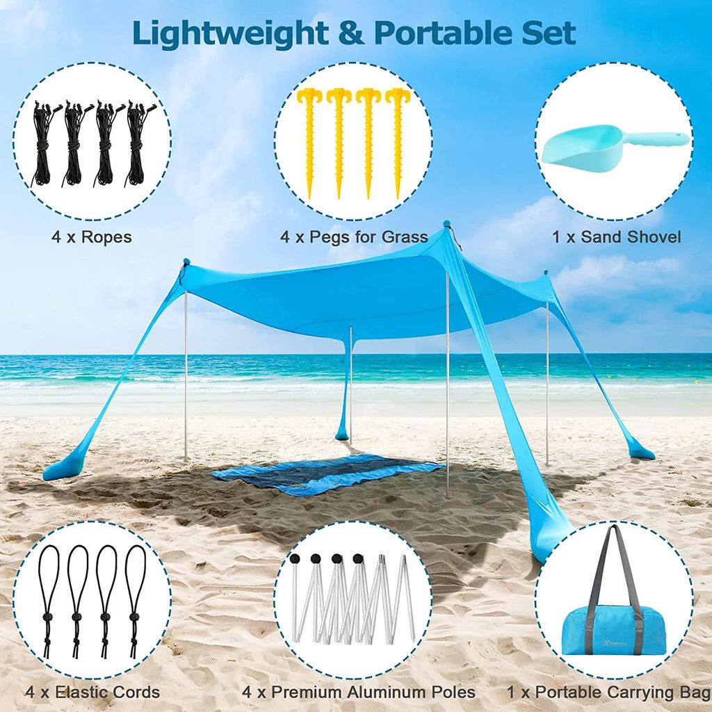 Pop-Up Beach Tent UPF 50+ Spandex Sun Shade & Sandbag Anchors Pop-Up Beach Tent Qst