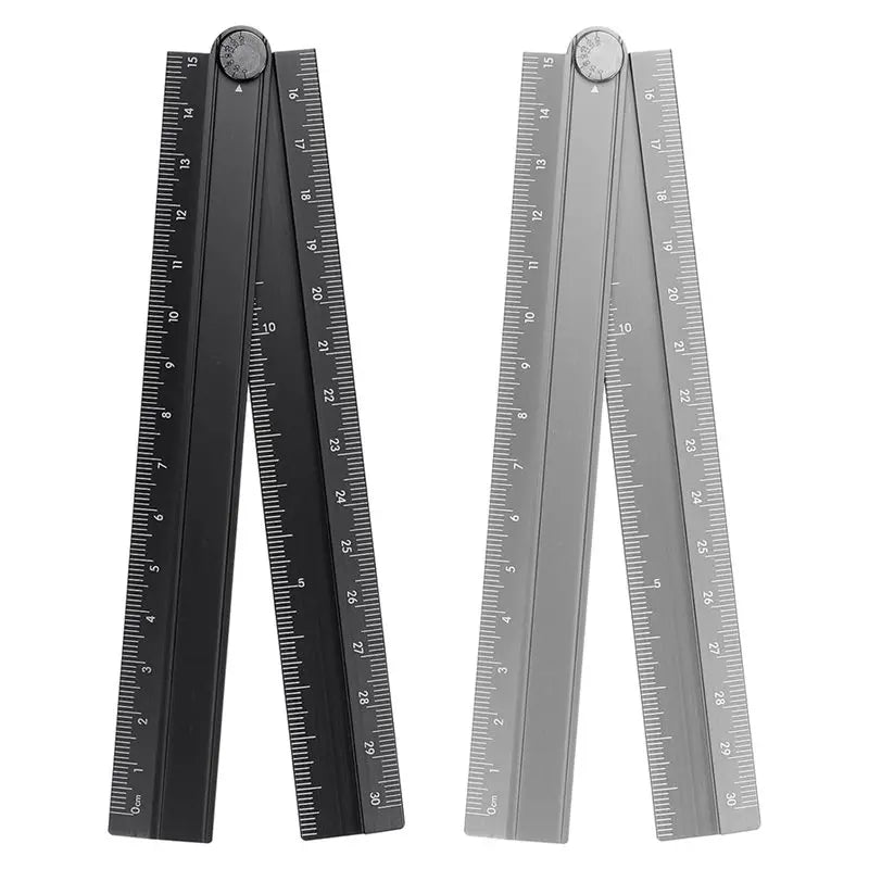 Aluminum Alloy Folding Ruler 30cm Metric Protractor Set 2pcs Folding Ruler Set Qme Black Gray