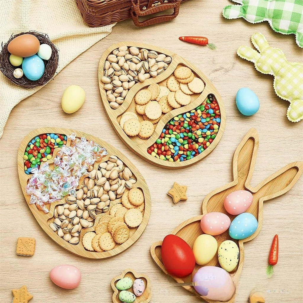 Wooden Easter Egg Bunny Serving Platter | Rustic Decor Tray Decorative Serving Tray Qme