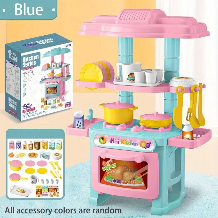Mini Kitchen Play Set DIY Simulated Cooking Toy for Kids Kids Kitchen Play Set Qme Blue